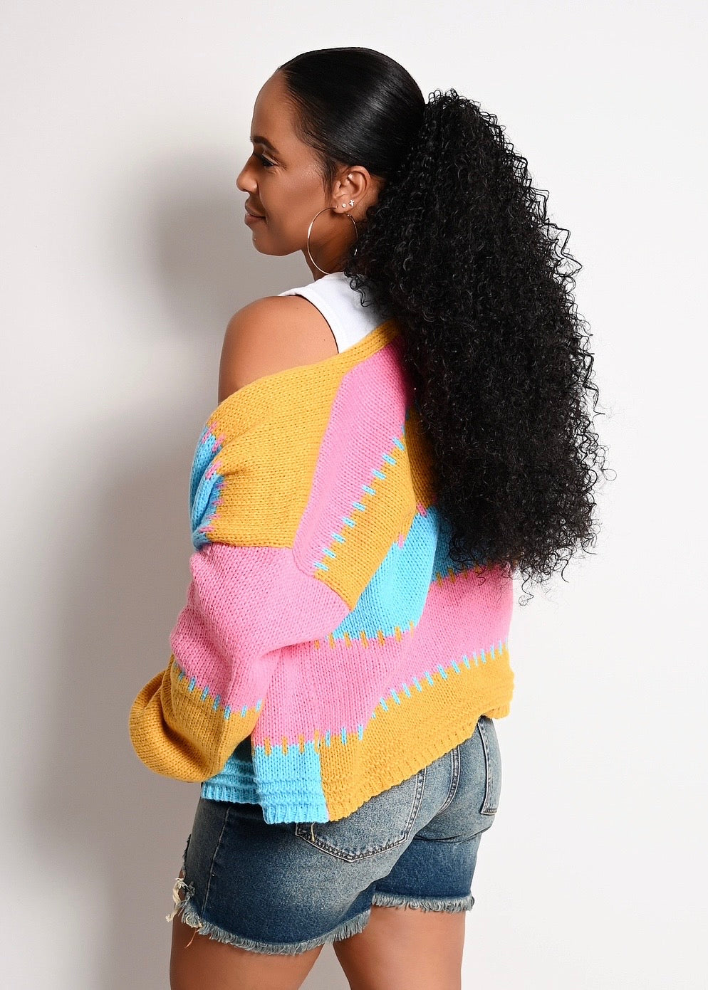 Cotton Candy Color Block Open Front Cardigan Sweater