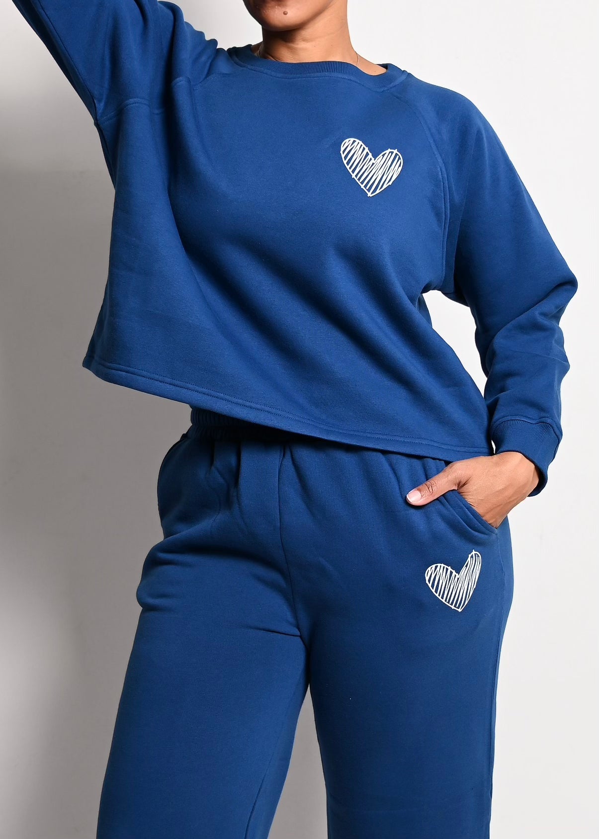 Exclusive Gentle Heart Fleece Crew & Jogger Pant Sweatsuit Set | Blue