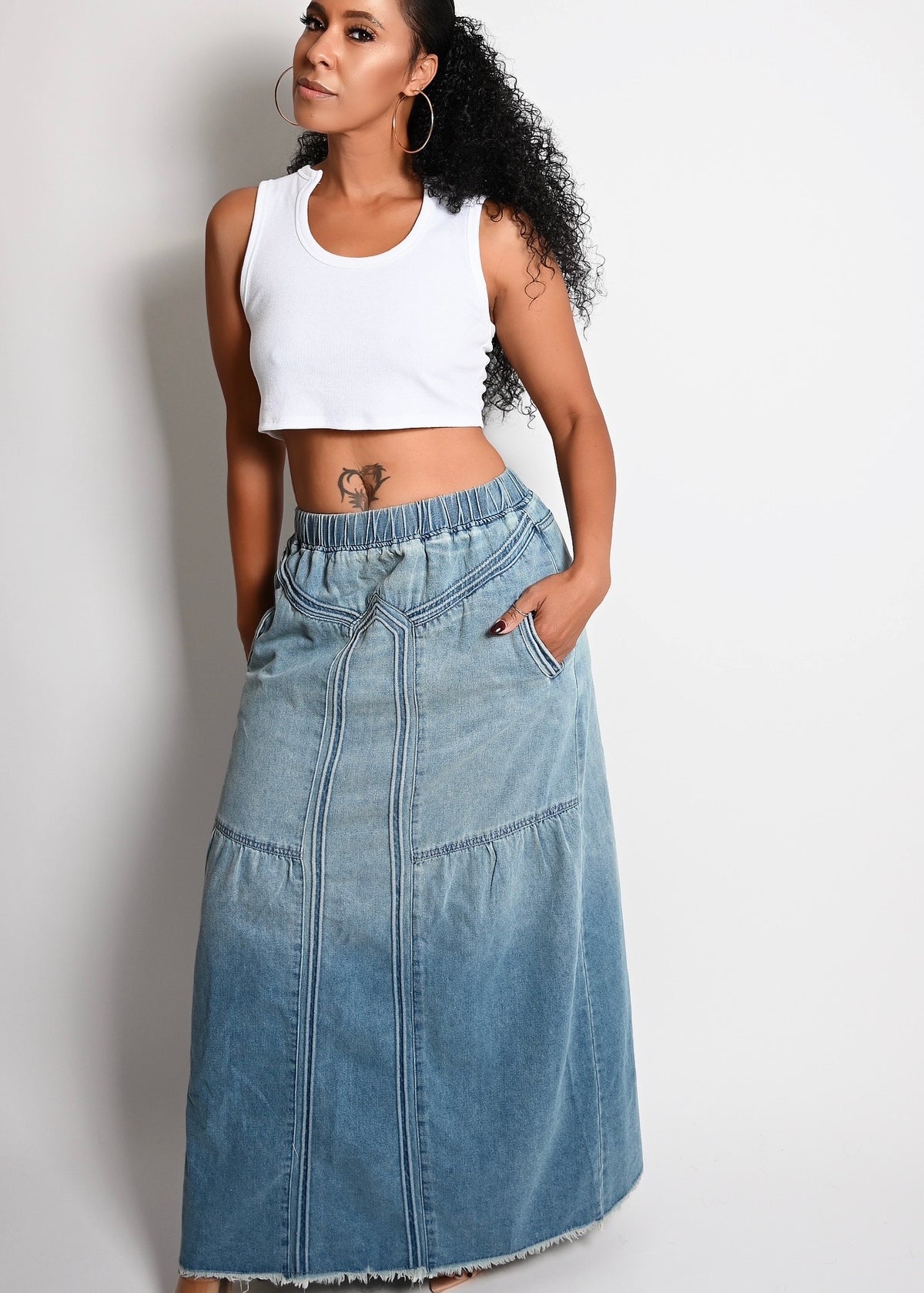 Denim Detailed Maxi Skirt