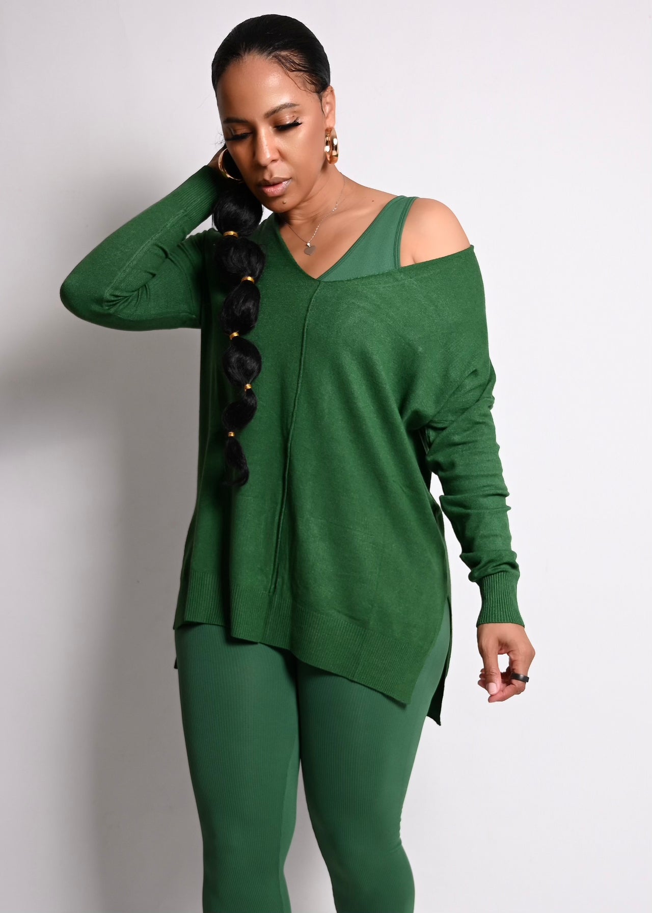 Soft As Cashmere Hi Low Sweater & Jumpsuit 2 PC Set | Green