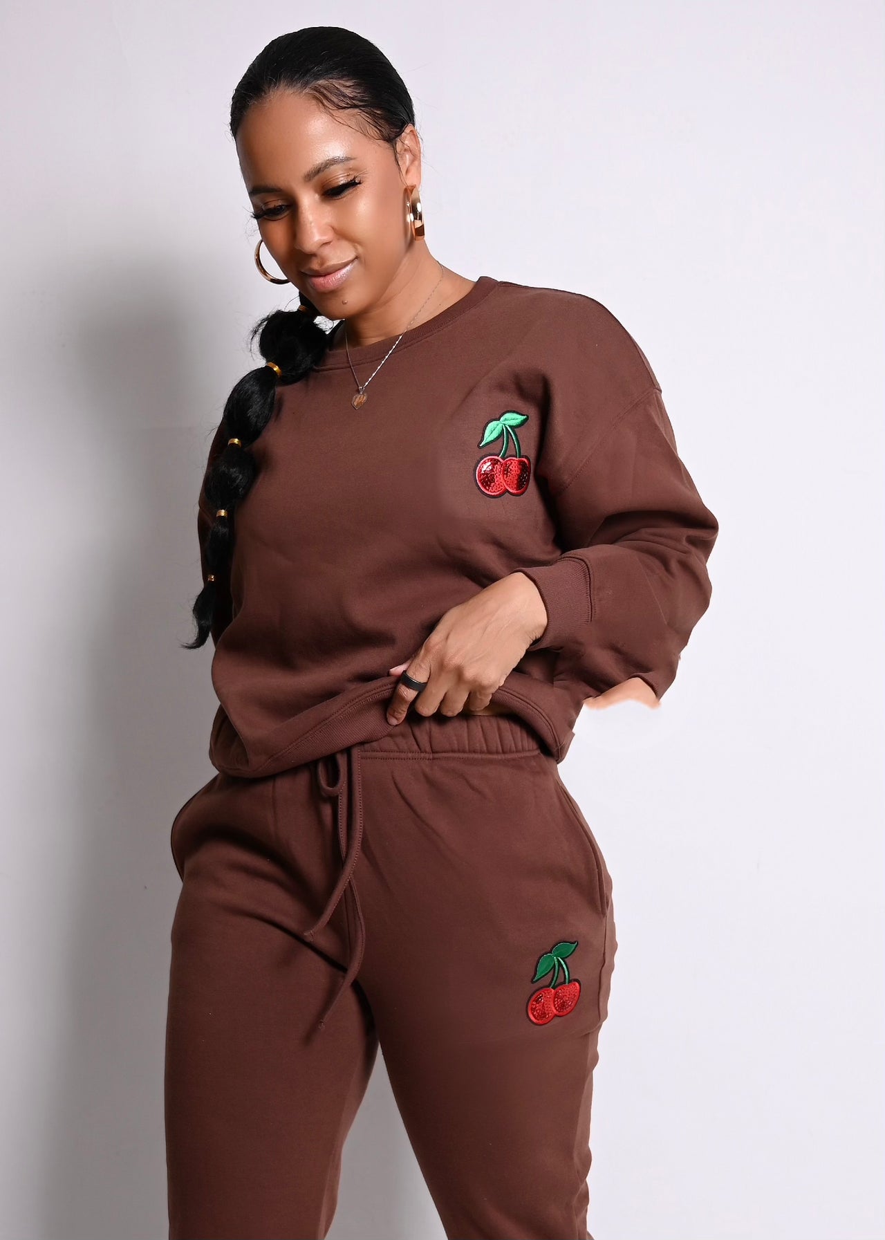 Cherry Bomb 2 Pc Fleece Jogger Set | Brown