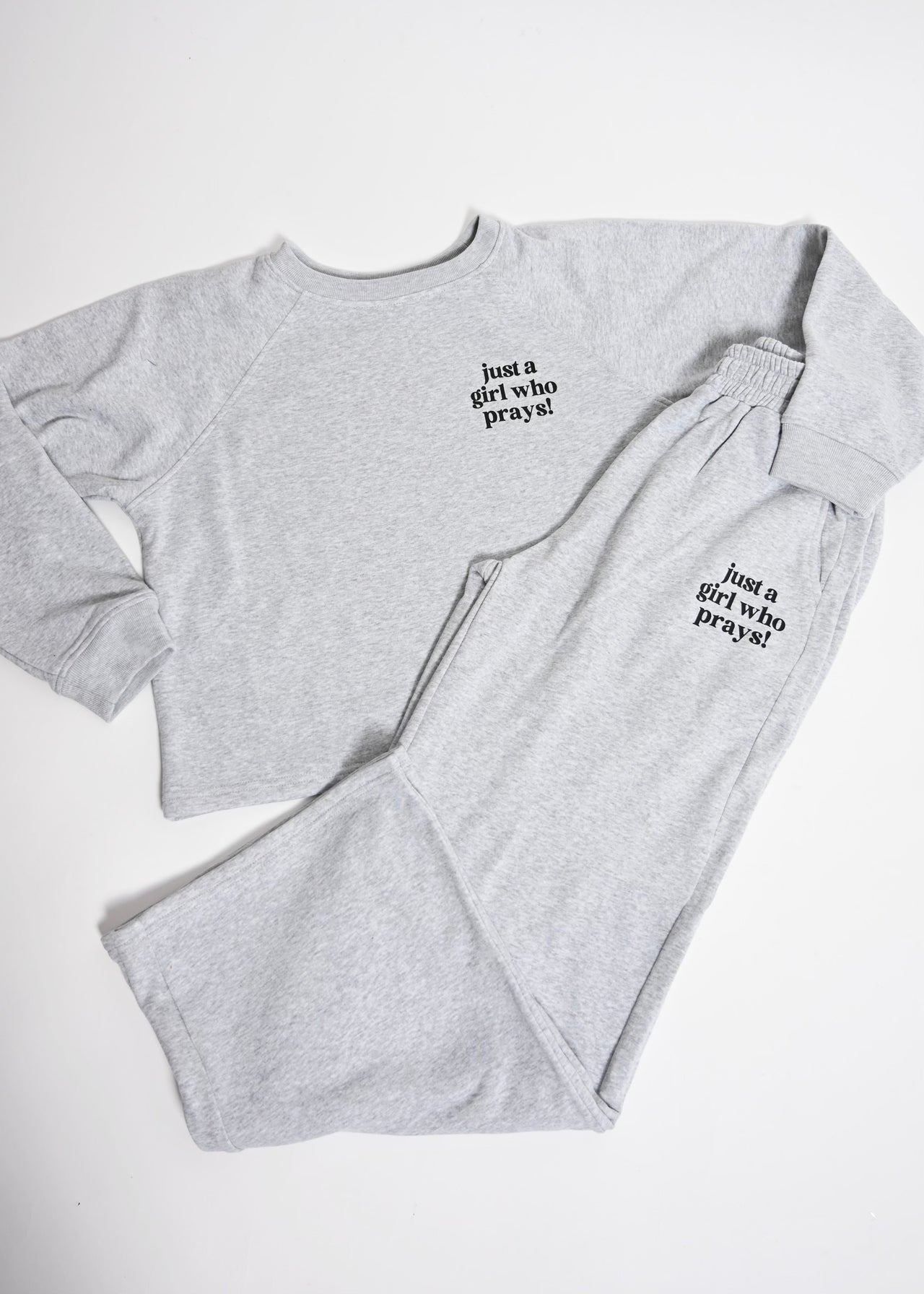 Exclusive Just A Girl Who Prays Jogger Pant Sweatsuit Set | H. Grey