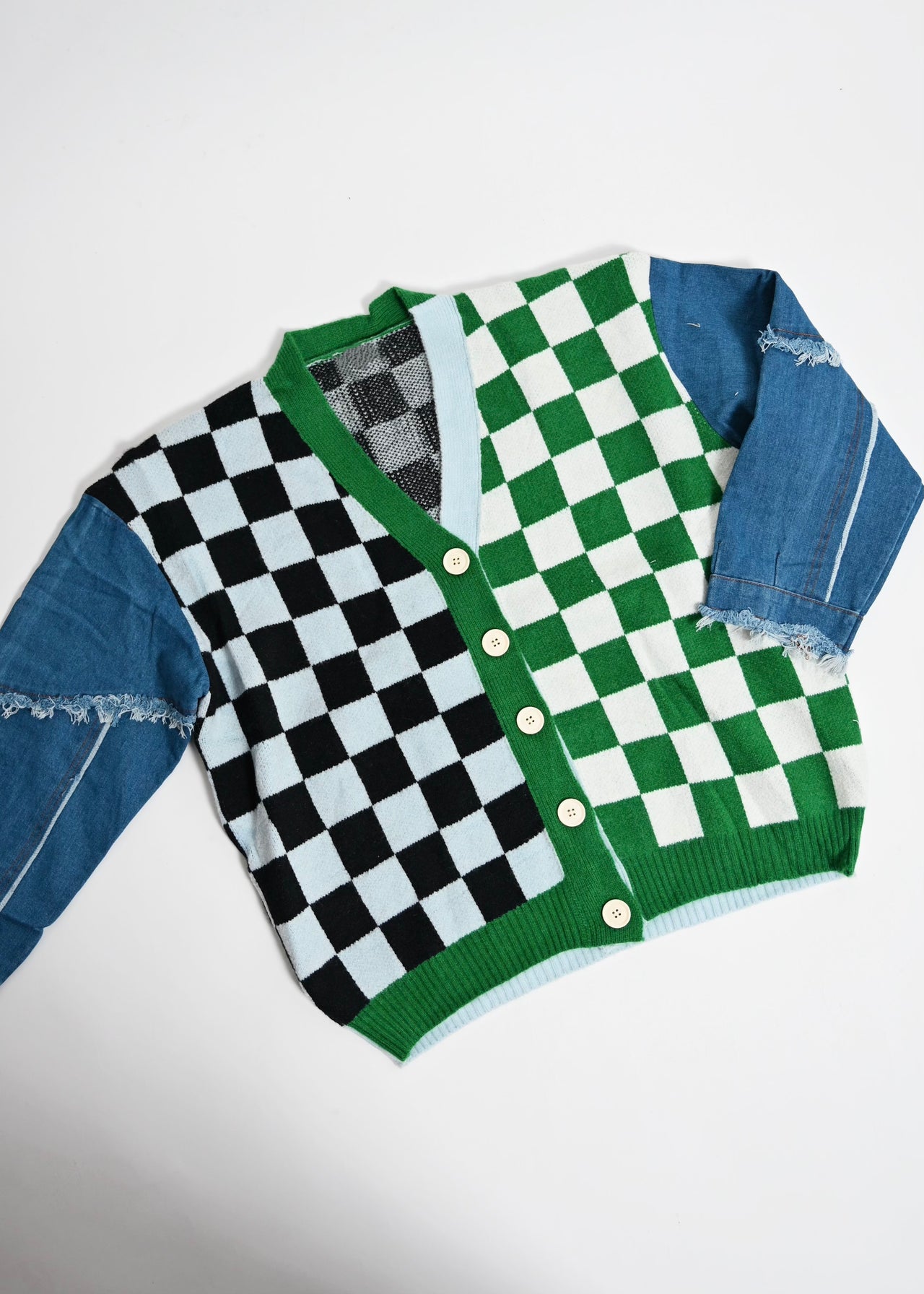 Denim Checkered Oversized Sweater Vest Shacket