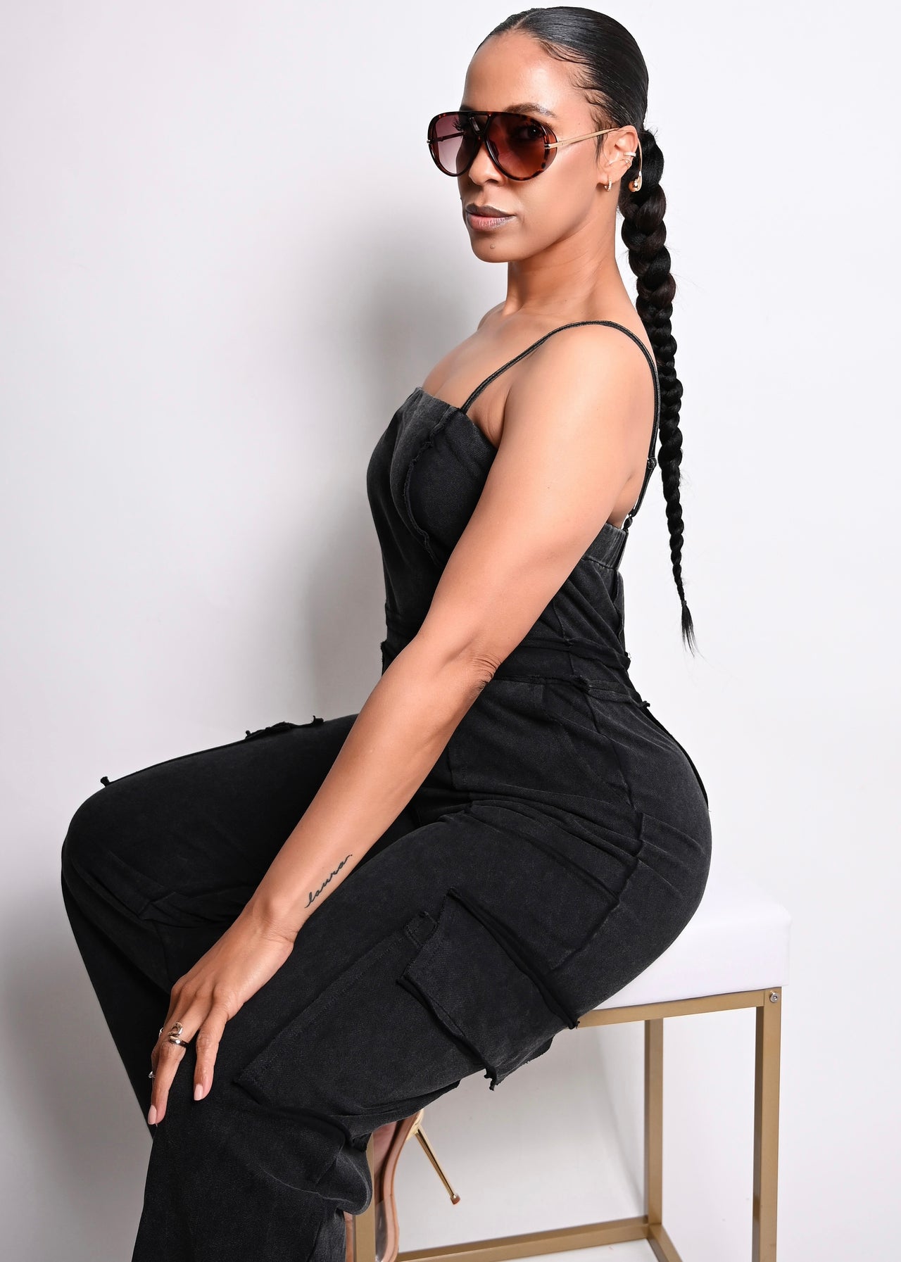 CARGO & COTTON WASHED WIDE LEG JUMPSUIT | BLACK
