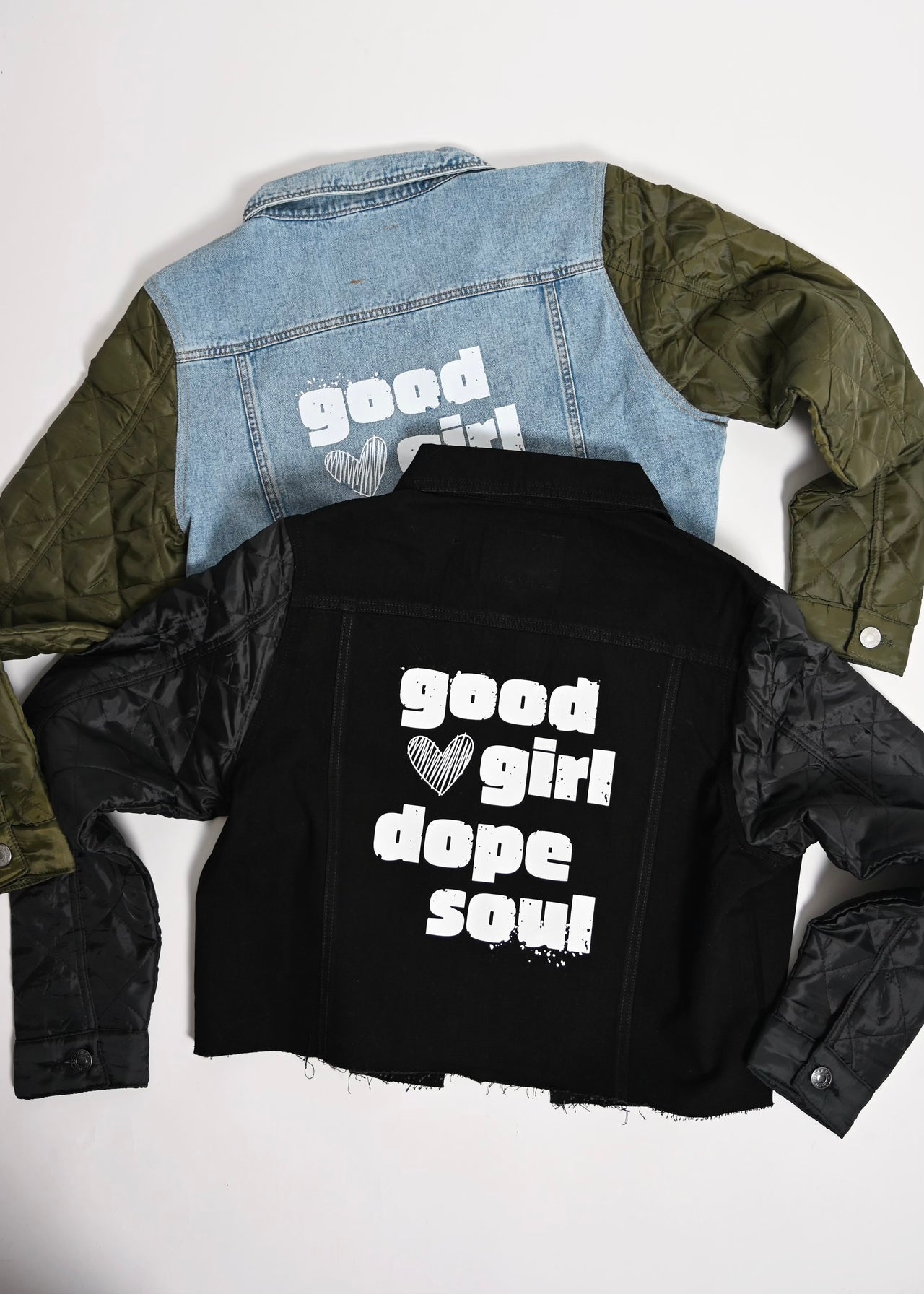 EXCLUSIVE "Good Girl Dope Soul" Black Denim Quilted Jacket