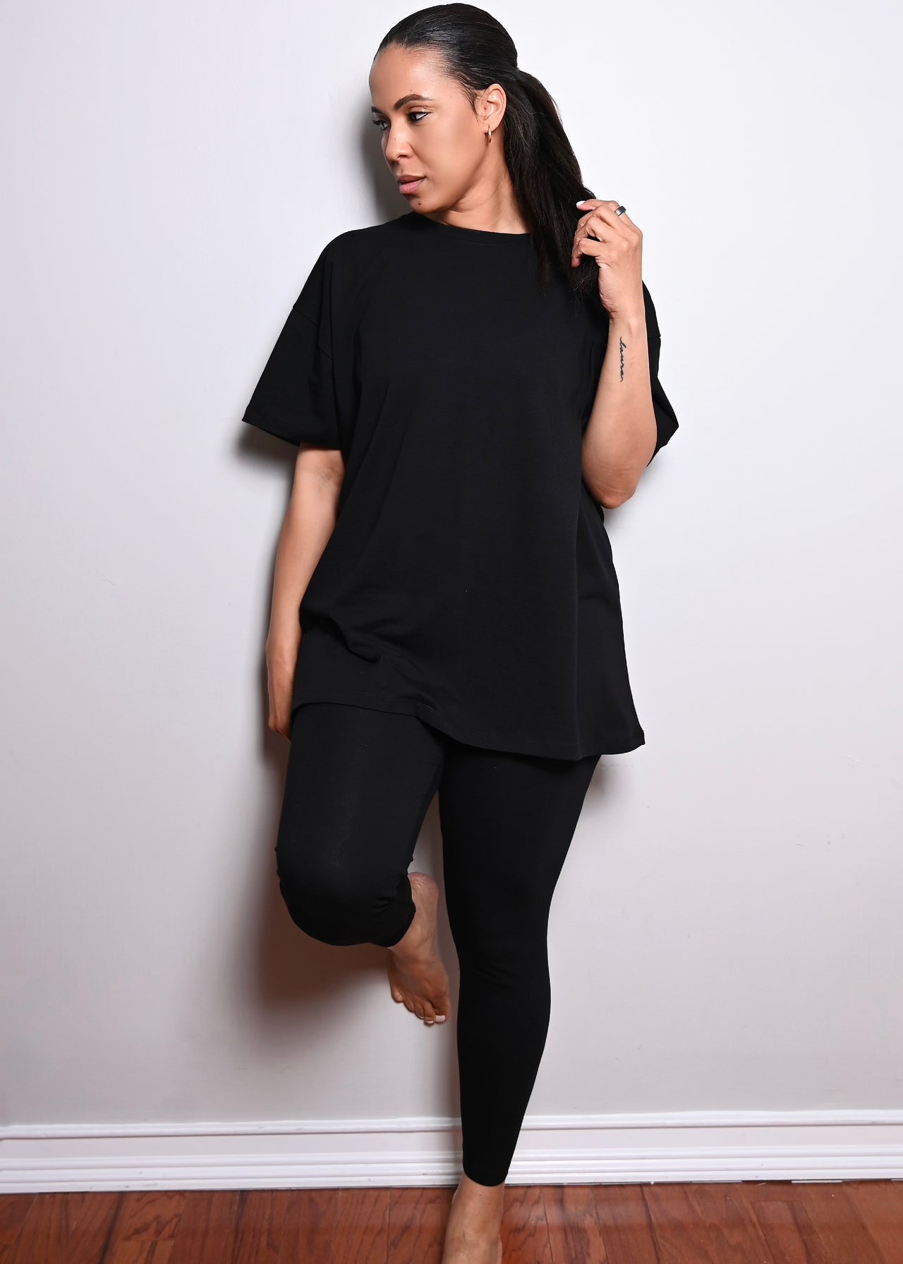 Cotton Oversized Legging Pant Set | Black