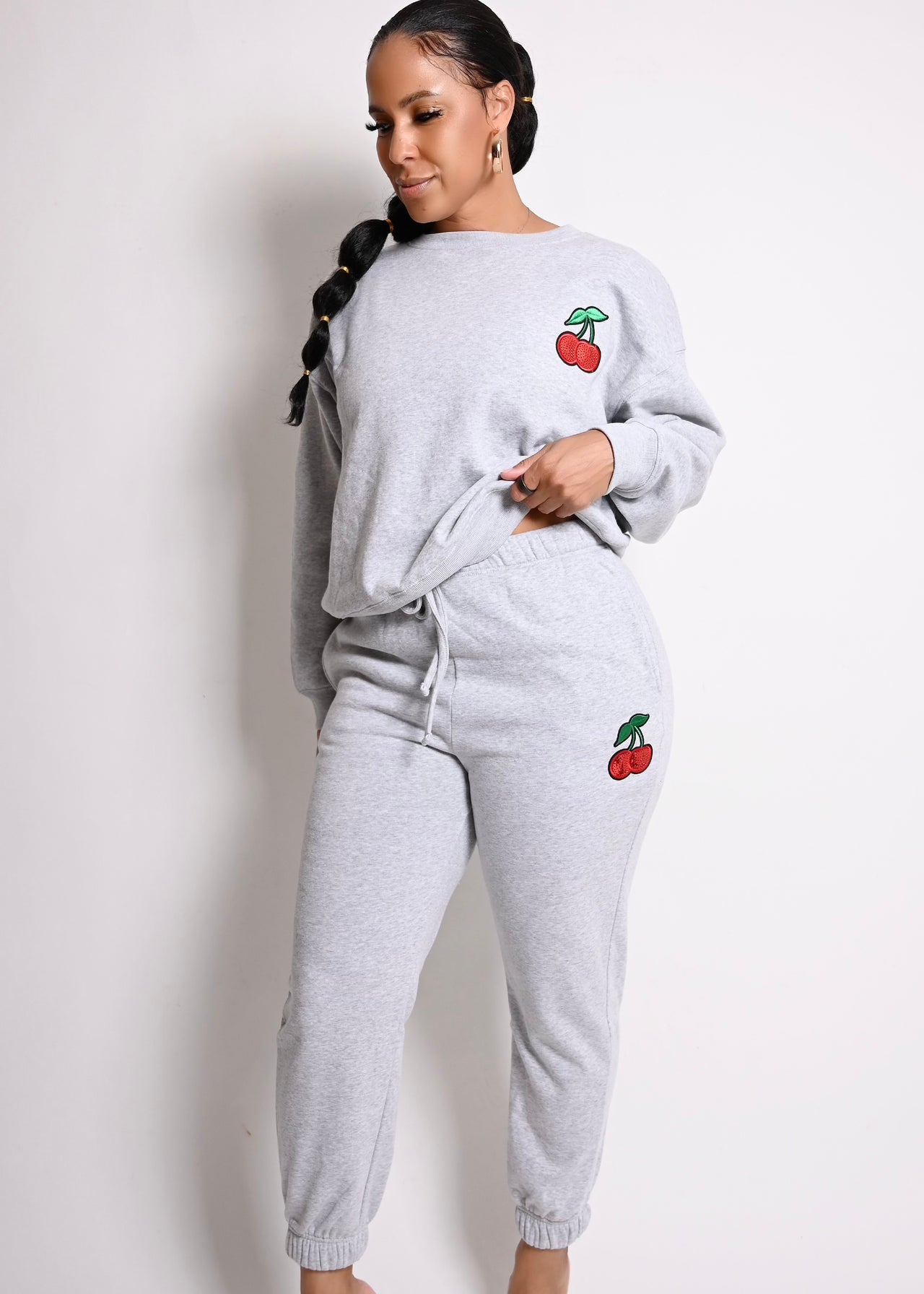 Cherry Bomb 2 Pc Fleece Jogger Set | H. Grey