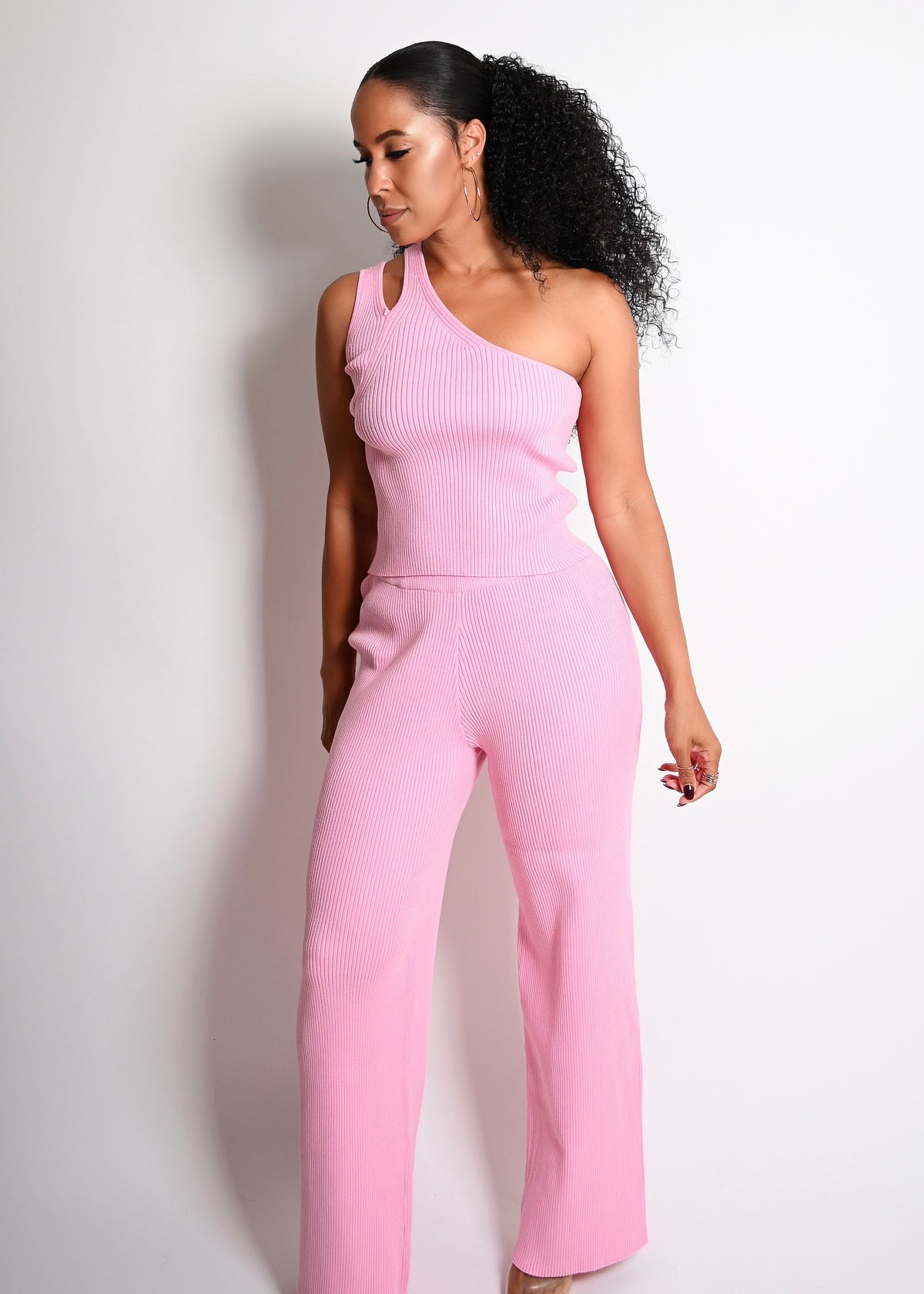 2 Pc Knit Sweater Pant Set - Pink