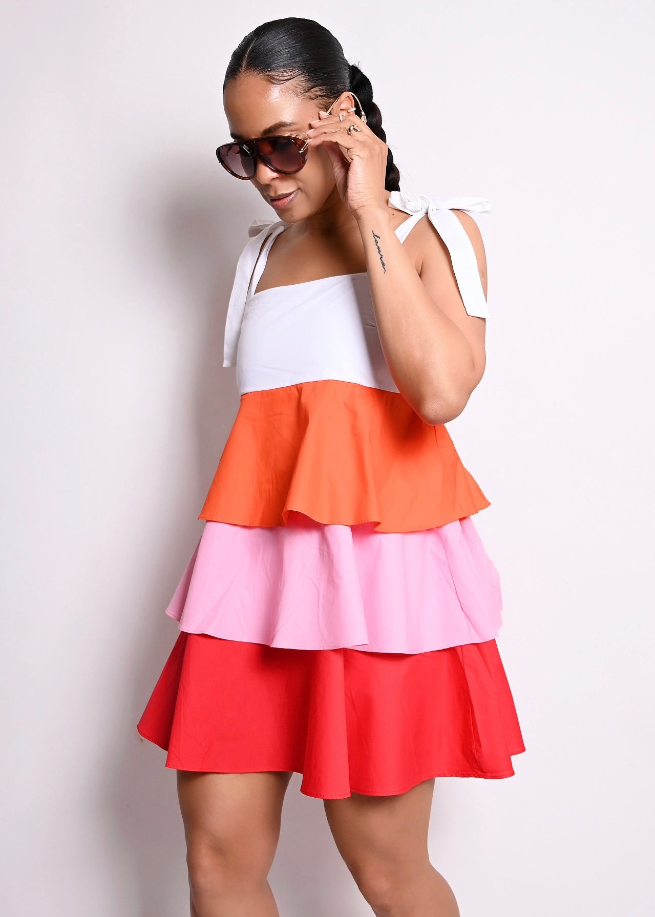 RUFFLE TIERED COLOR BLOCK DRESS | TRI COLOR