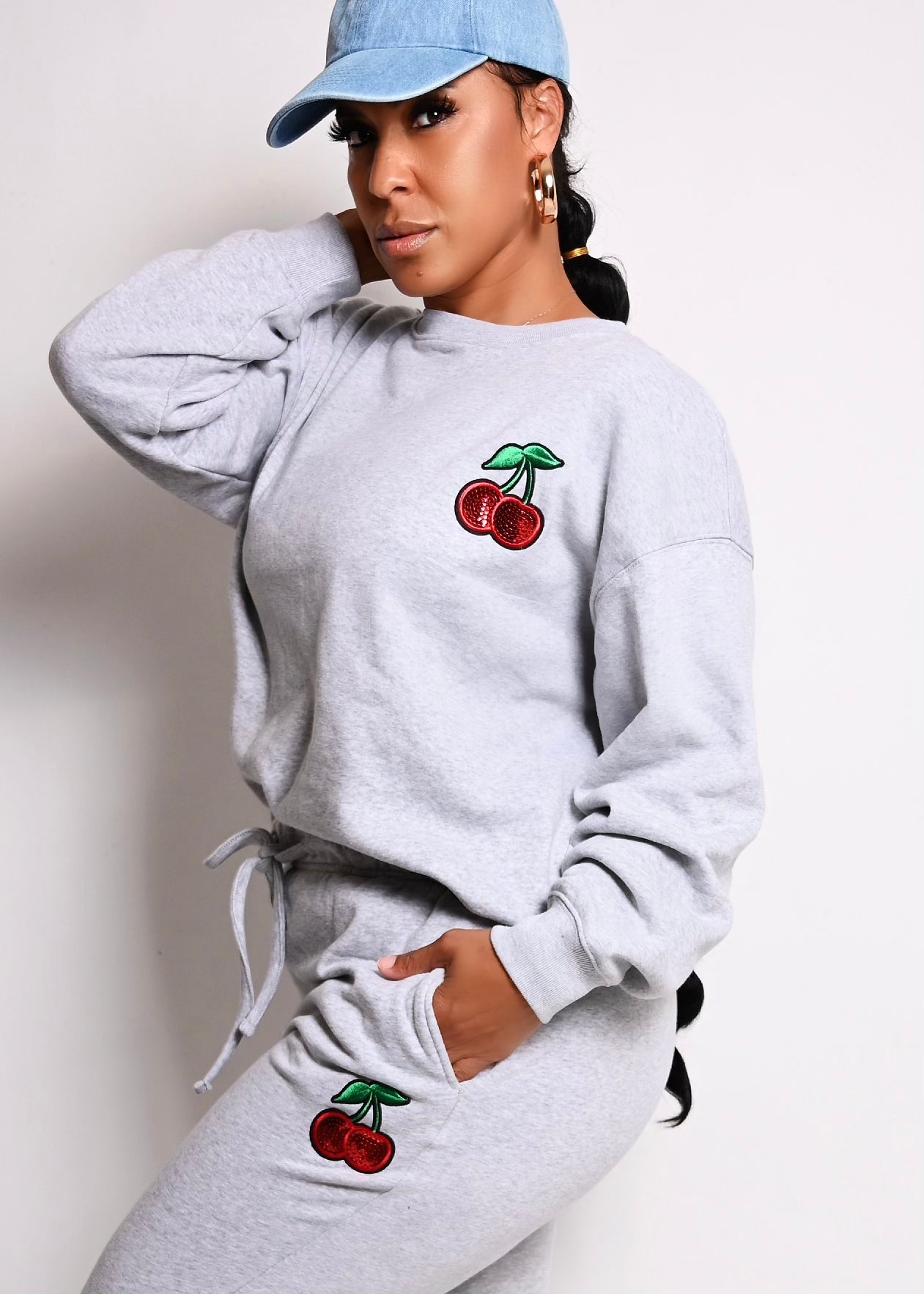Cherry Bomb 2 Pc Fleece Jogger Set | H. Grey
