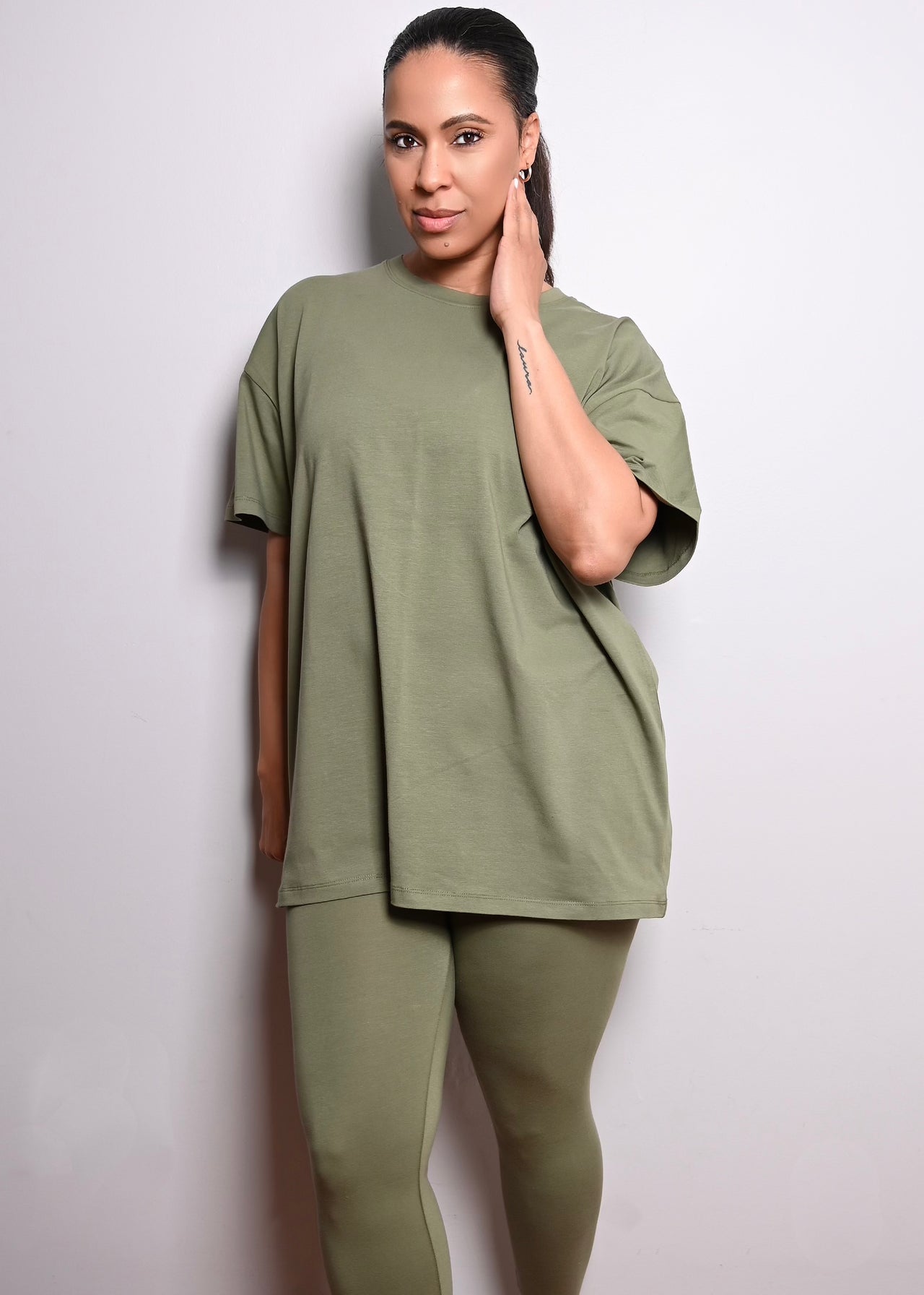 Cotton Oversized Legging Pant Set | Lt Olive