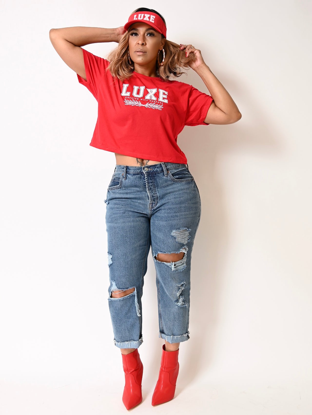 Signature LUXE Purpose Crop Graphic Tee | Red