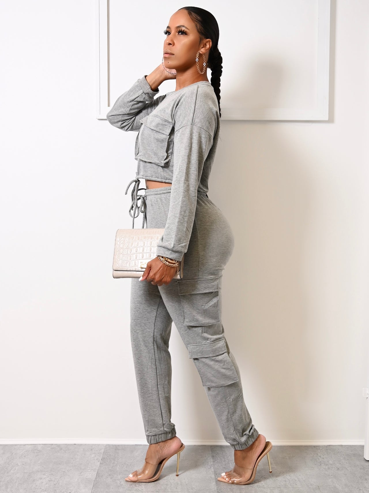 Soft Luxe Cargo Utility French Terry Pant Set | H. Grey