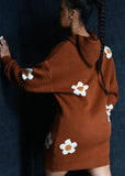 Flower Girl Knit Sweater Hoodie Dress | Brown