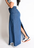 Ultra Distressed Longline Maxi Denim Skirt