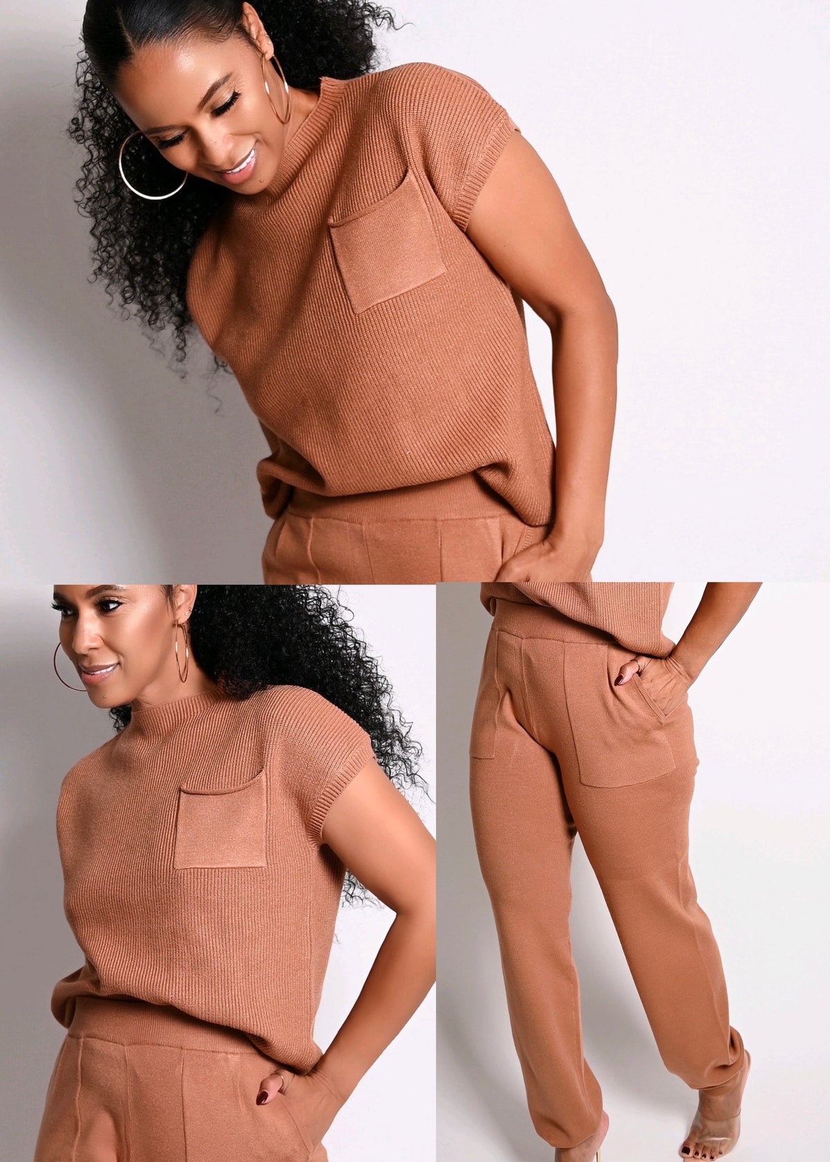 Cognac Knit Sweater Pant Set