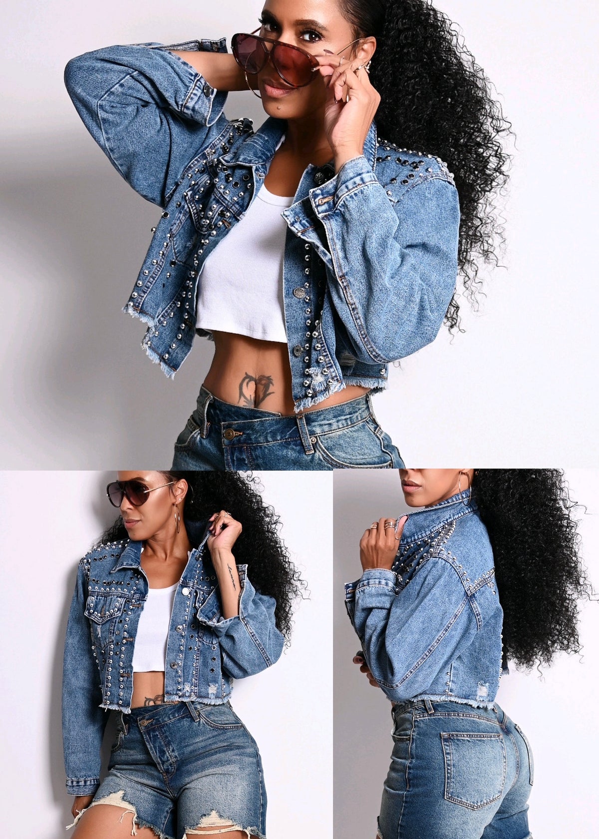 Denim Studded Crop Jean Jacket