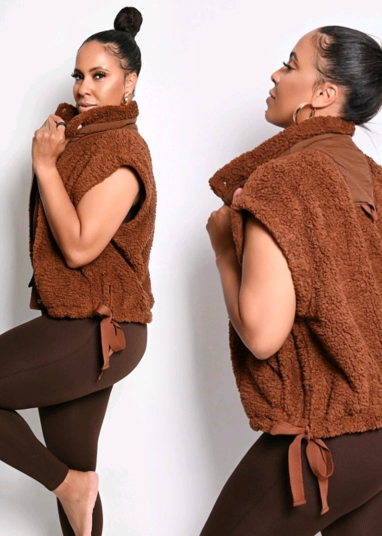 Ultra Snuggle Teddy Faux Fur Vest | Brown