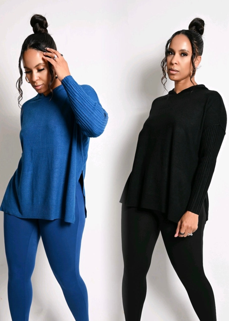 FREE LEGGINGS + Soft As Cashmere Hooded Side Slit Sweater | 2 Colors