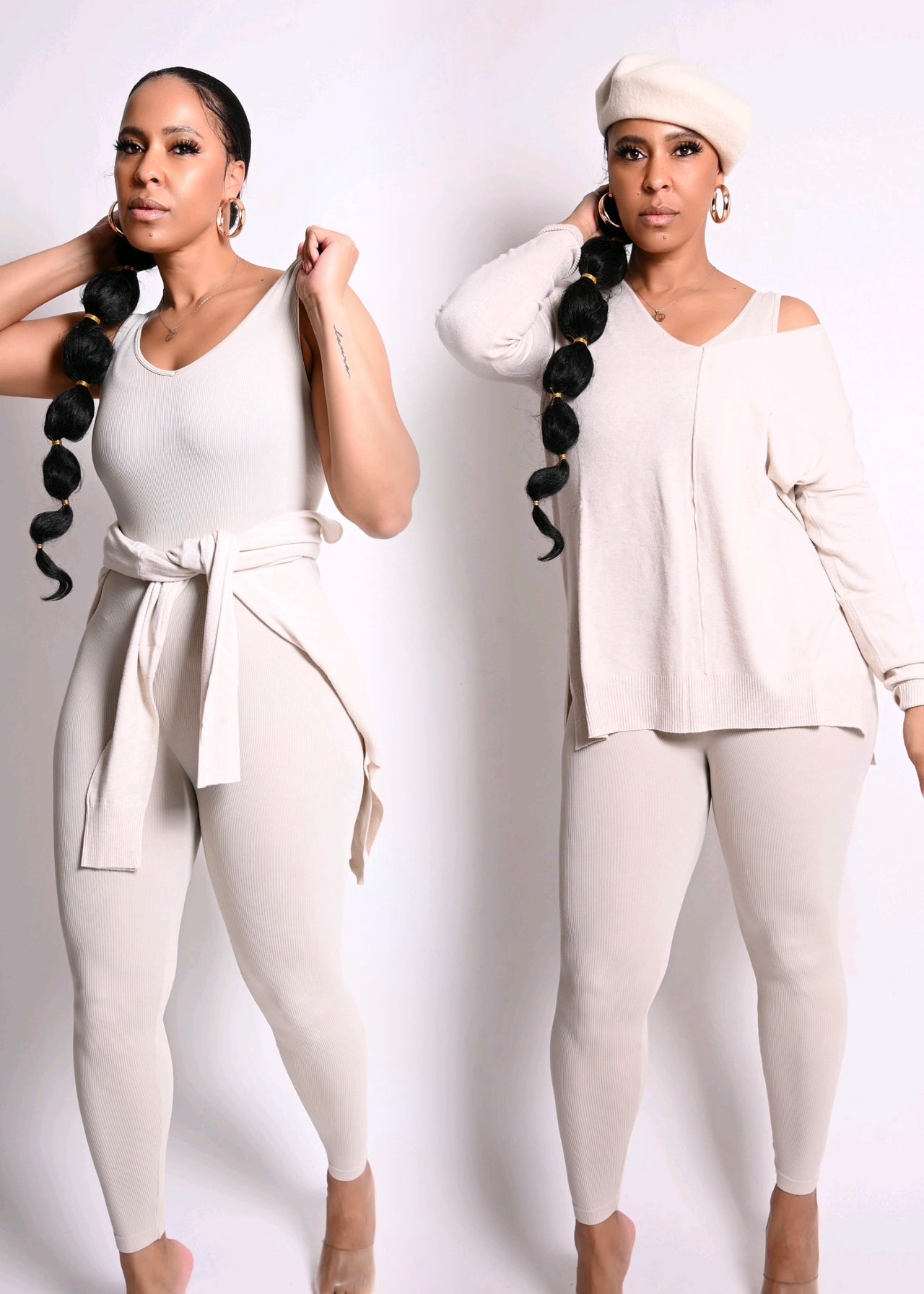 Soft As Cashmere Hi Low Sweater & Jumpsuit 2 PC Set | Sand Beige
