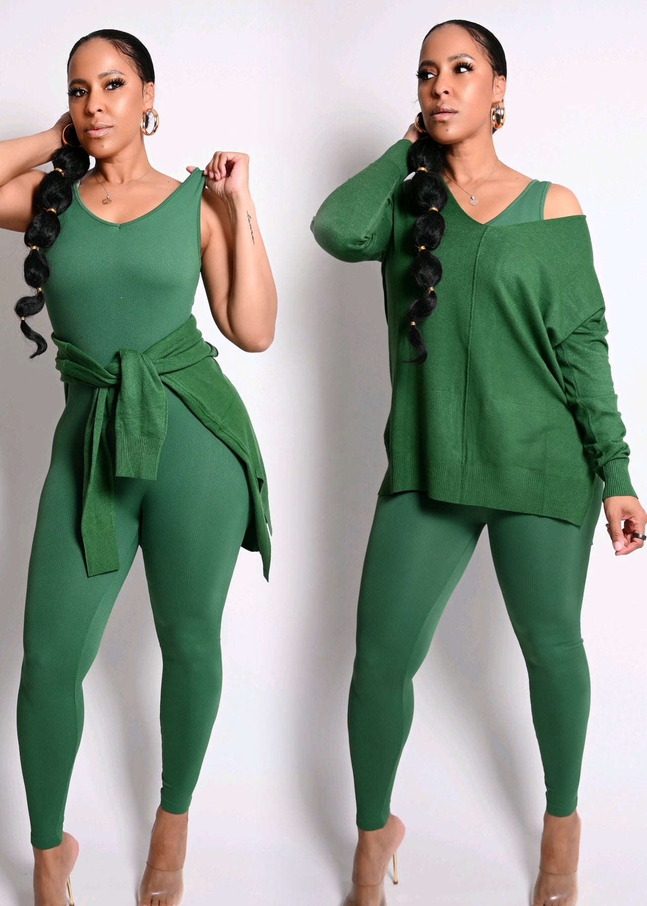 Soft As Cashmere Hi Low Sweater & Jumpsuit 2 PC Set | Green