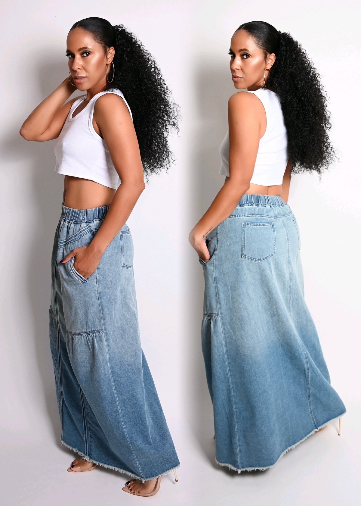 Denim Detailed Maxi Skirt