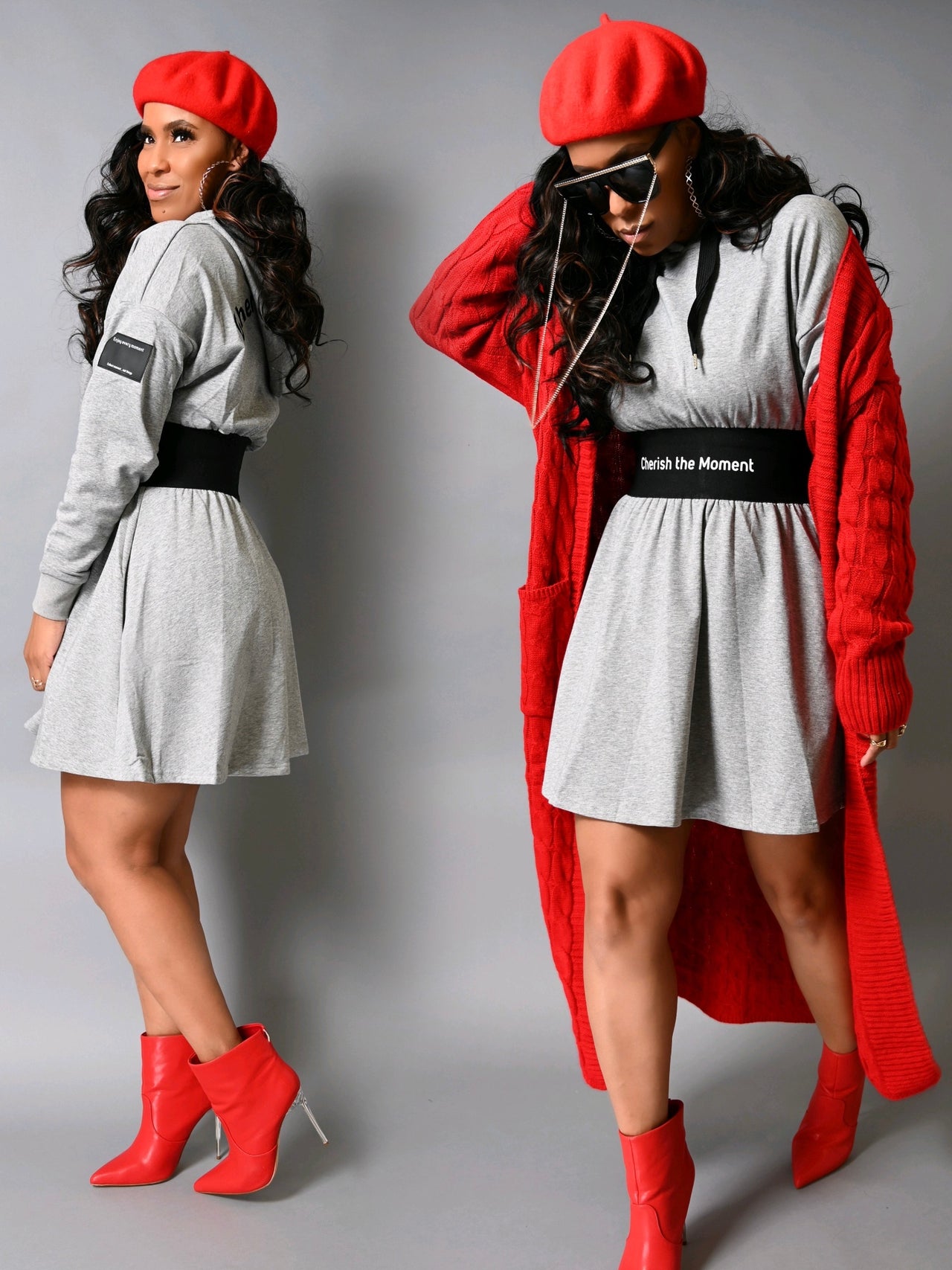 Cherish The Moment French Terry Cotton Hoodie Dress | Grey