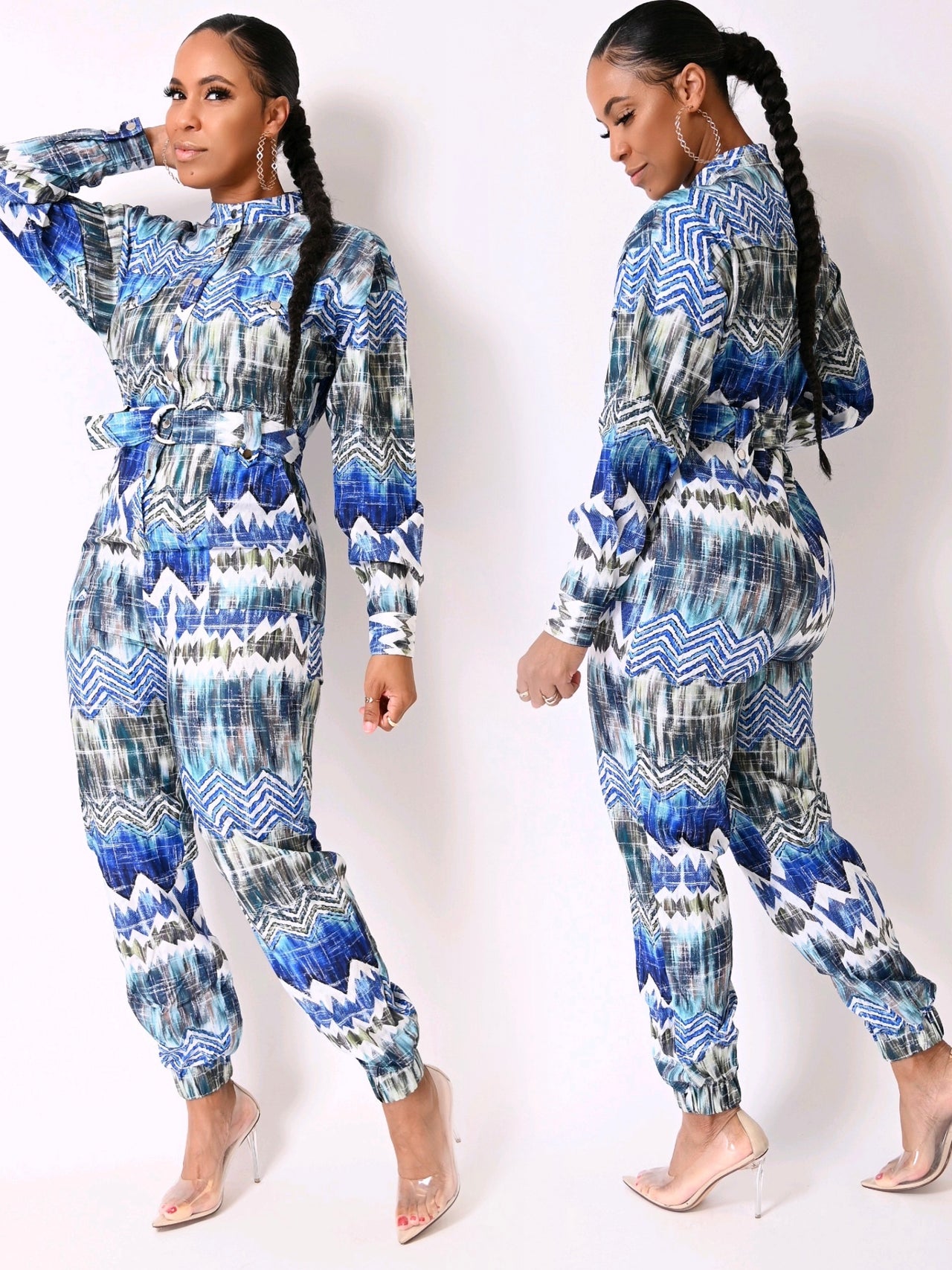 Aztec Print Woven Jumpsuit | Blue