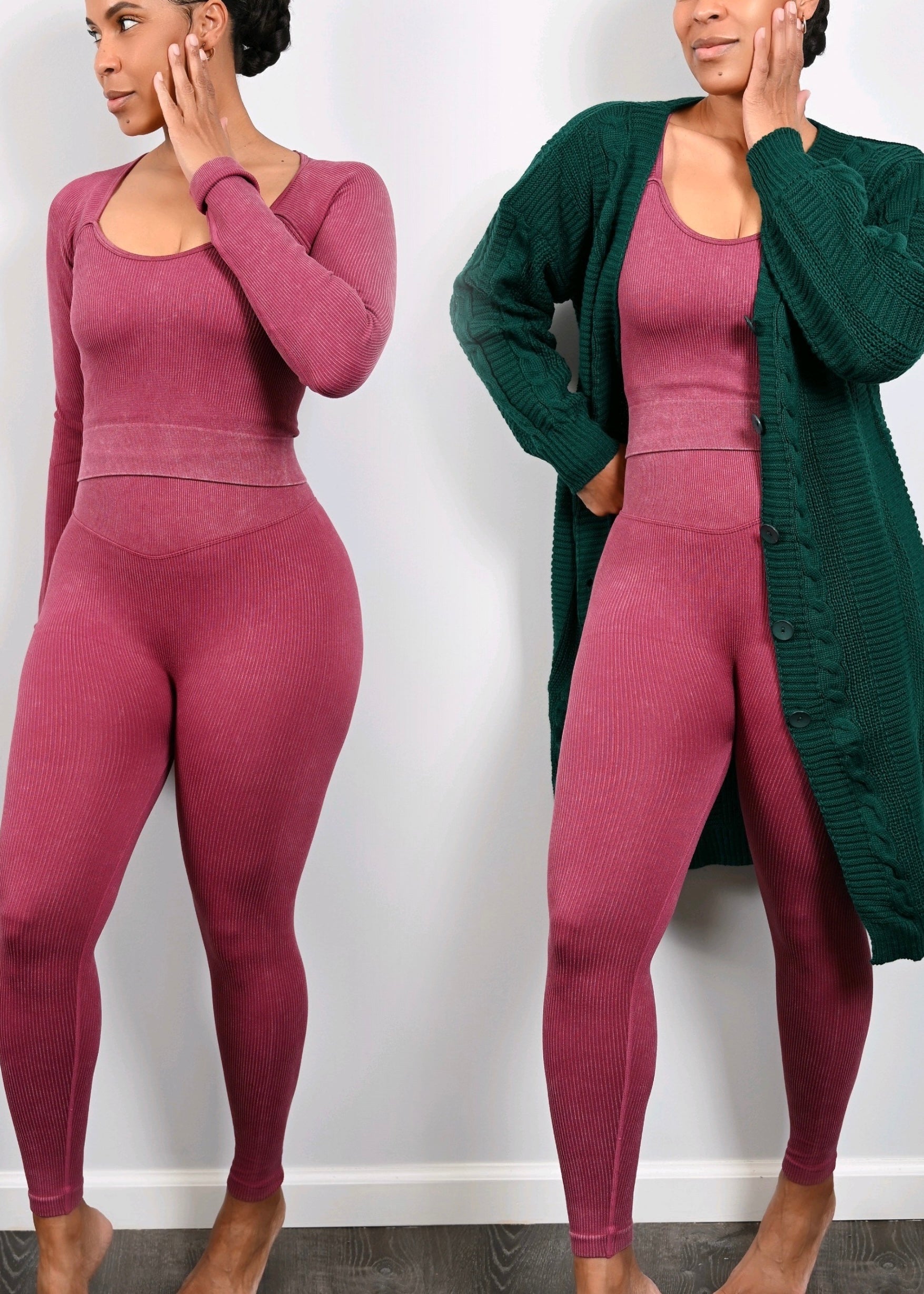 Seamless Mineral Wash 2 Pc Legging Set | 5 Colors - Small / Raspberry