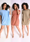 Acid Wash French Terry Crew Neck Dress | 3 Colors