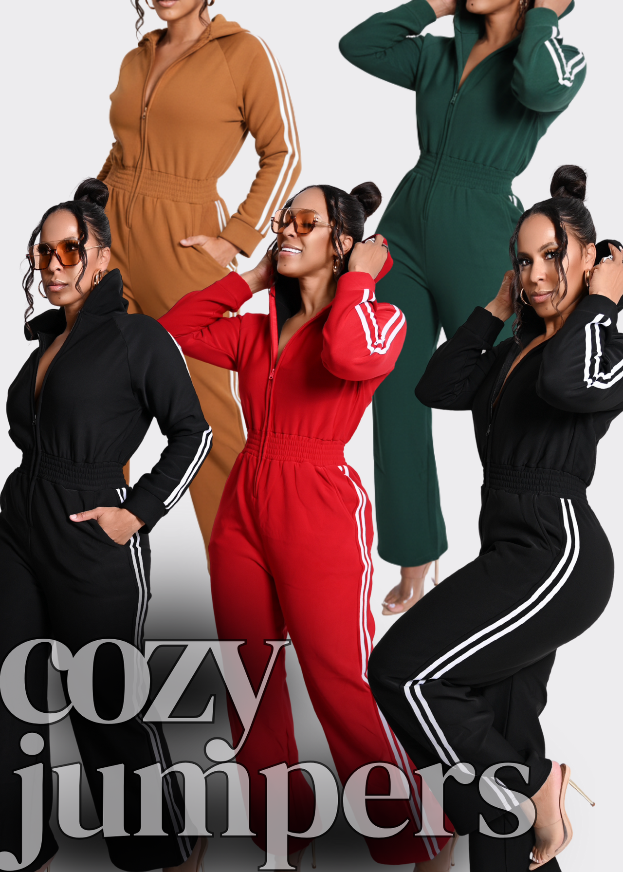 Ultra Cozy Fleece Side Stripe Hooded Jumpsuit | 4 Colors