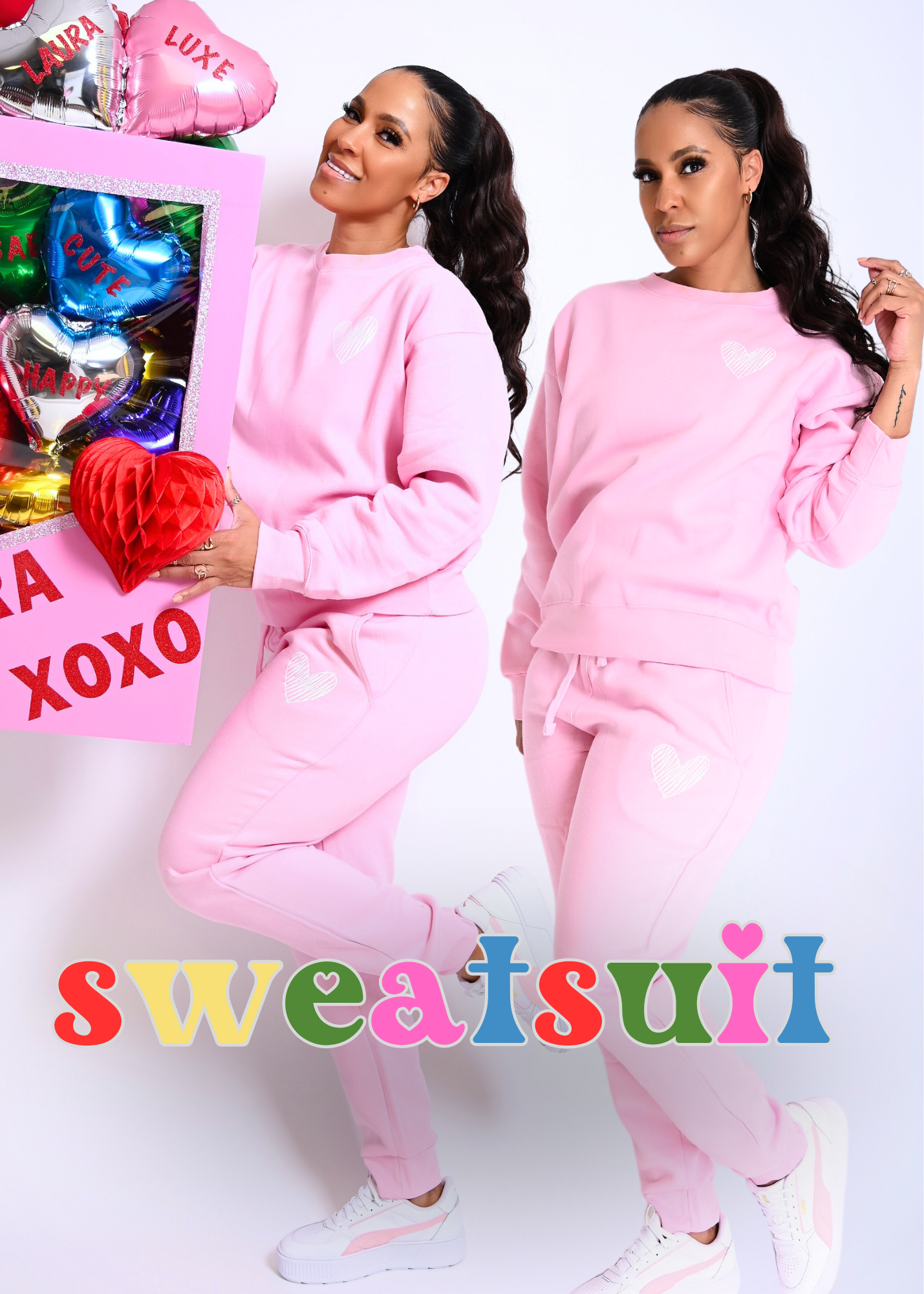 Exclusive Gentle Heart Heavy Blend Crew Fleece Sweatsuit | Light Pink